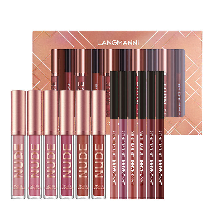 Coffret Maquillage Lèvres 12 Pièces – 6 Rouges à Lèvres Mats + 6 Crayons à Lèvres Waterproof Longue Tenue