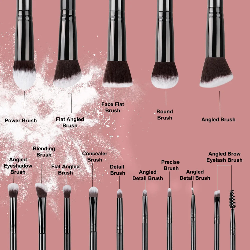 Set de Pinceaux de Maquillage 14 Pièces – Doux et Aérés, Idéal pour Fond de Teint, Blush, Poudres, Ombres à Paupières et Mélange – Outil Beauté