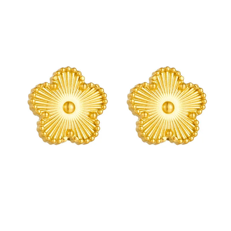 Bracelet et Collier Fleur Métal – Fleur de Prunier à Cinq Pétales avec Trèfle Double Face