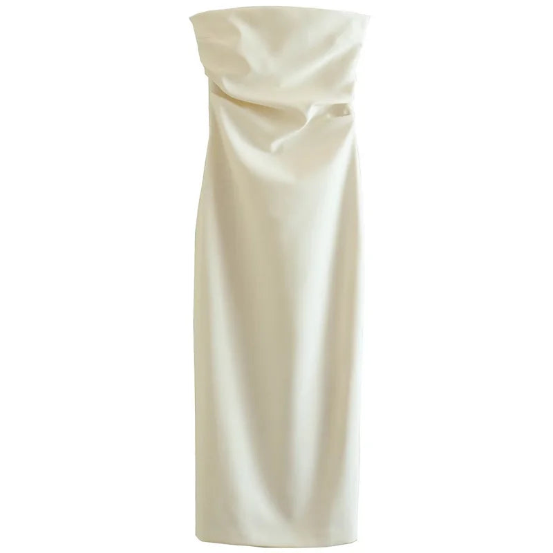 Robe midi élégante sans bretelles à volants, dos nu – Idéale pour soirées et cérémonies