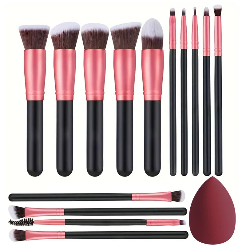 Set de Pinceaux de Maquillage 14 Pièces – Doux et Aérés, Idéal pour Fond de Teint, Blush, Poudres, Ombres à Paupières et Mélange – Outil Beauté