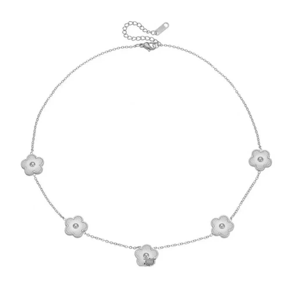 Bracelet et Collier Fleur Métal – Fleur de Prunier à Cinq Pétales avec Trèfle Double Face