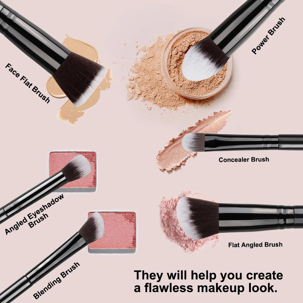 Set de Pinceaux de Maquillage 14 Pièces – Doux et Aérés, Idéal pour Fond de Teint, Blush, Poudres, Ombres à Paupières et Mélange – Outil Beauté