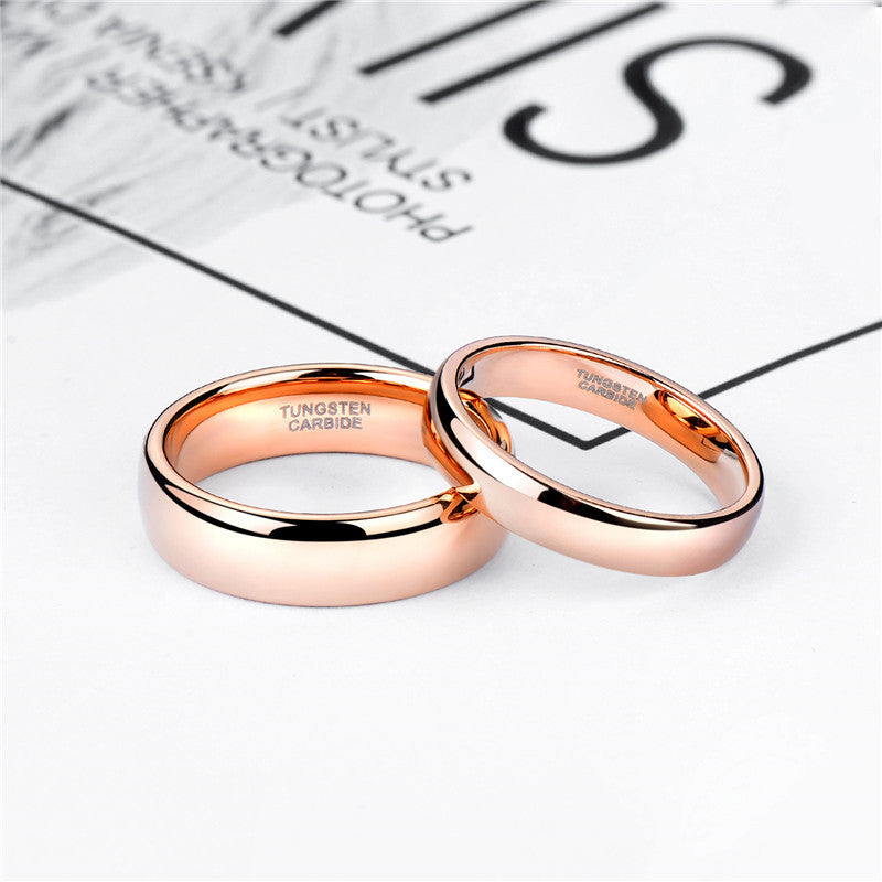 Bracelet et Bague Courbée en Acier Tungstène – Finition Brillante Or Rose, Design Simple et Élégant
