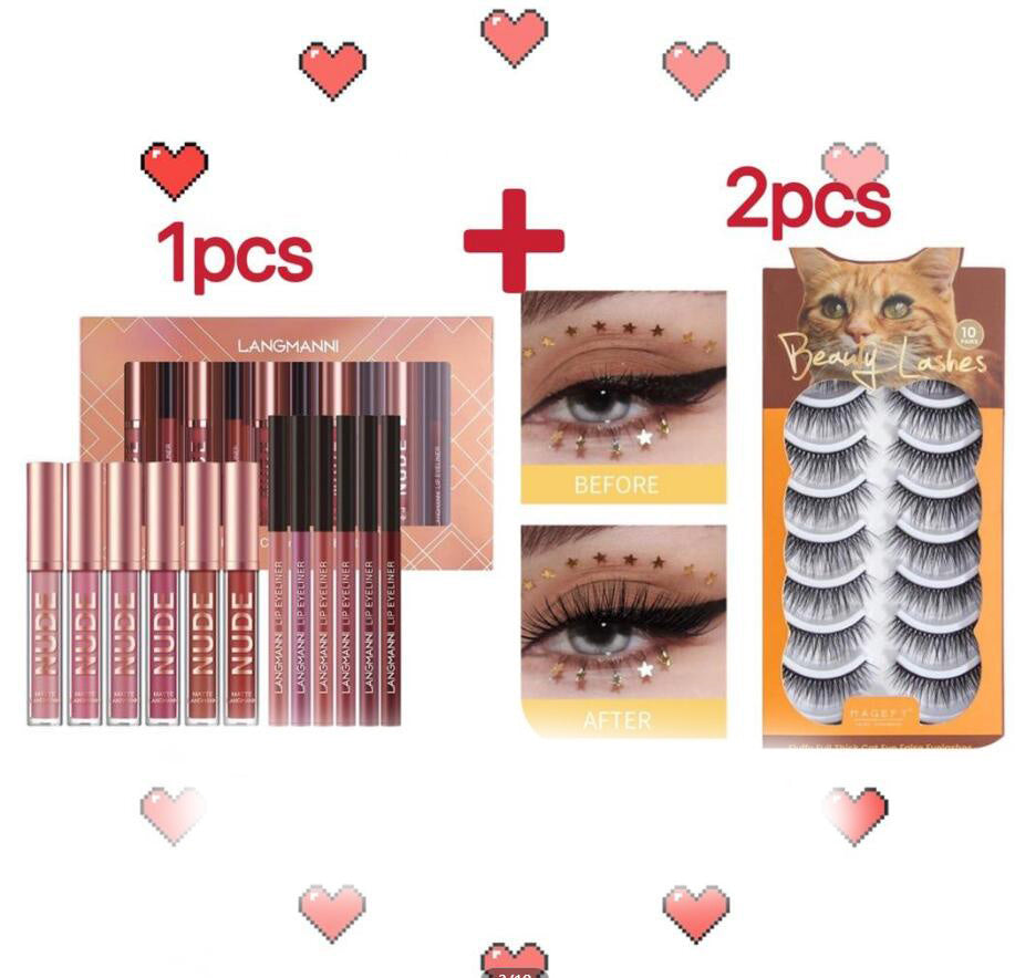 Coffret Maquillage Lèvres 12 Pièces – 6 Rouges à Lèvres Mats + 6 Crayons à Lèvres Waterproof Longue Tenue