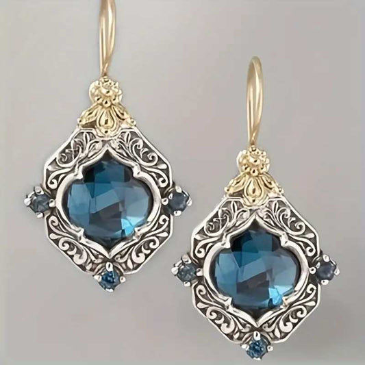 Boucles d’Oreilles Saphir Vintage Sculptées – Style Féminin Cour Royale et Luxe Discret