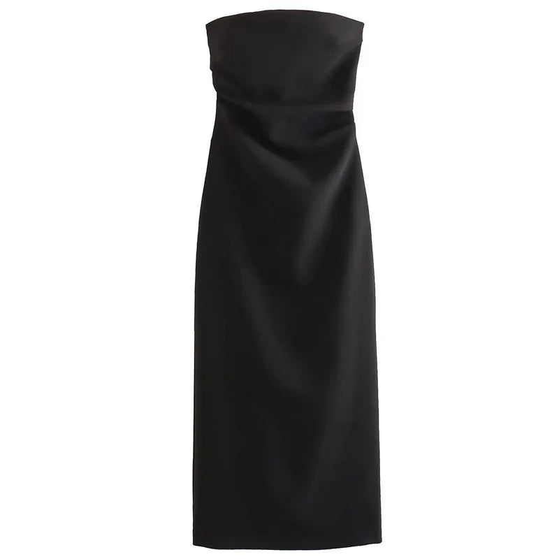 Robe midi élégante sans bretelles à volants, dos nu – Idéale pour soirées et cérémonies