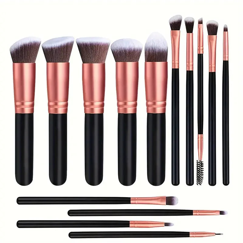 Set de Pinceaux de Maquillage 14 Pièces – Doux et Aérés, Idéal pour Fond de Teint, Blush, Poudres, Ombres à Paupières et Mélange – Outil Beauté