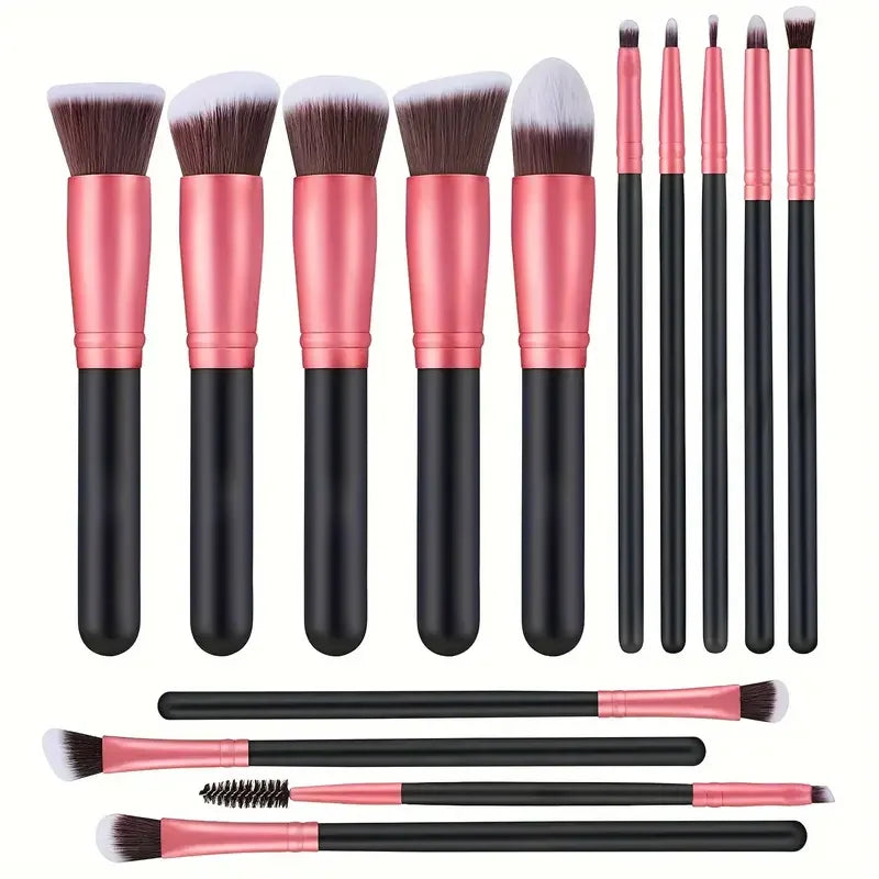 Set de Pinceaux de Maquillage 14 Pièces – Doux et Aérés, Idéal pour Fond de Teint, Blush, Poudres, Ombres à Paupières et Mélange – Outil Beauté