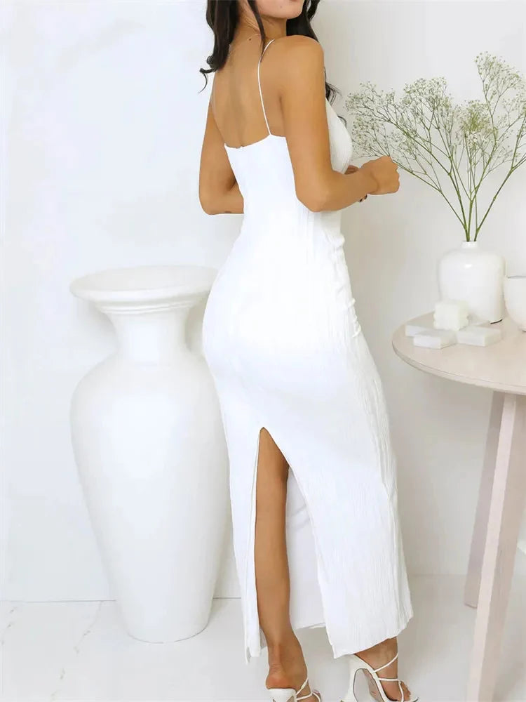 Robe longue sexy pour femme, moulante, sans manches, fendue à l'arrière – Robe de soirée et de club, été