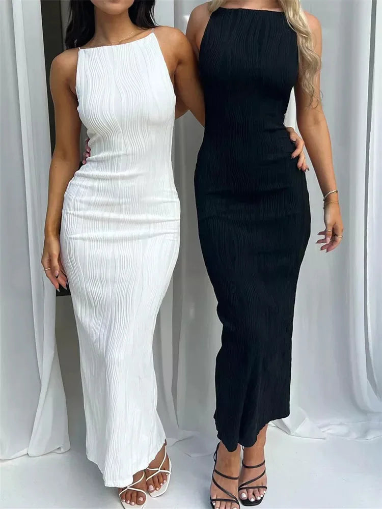 Robe longue sexy pour femme, moulante, sans manches, fendue à l'arrière – Robe de soirée et de club, été