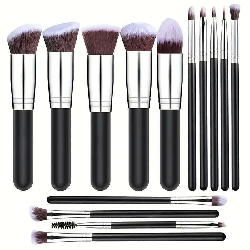 Set de Pinceaux de Maquillage 14 Pièces – Doux et Aérés, Idéal pour Fond de Teint, Blush, Poudres, Ombres à Paupières et Mélange – Outil Beauté