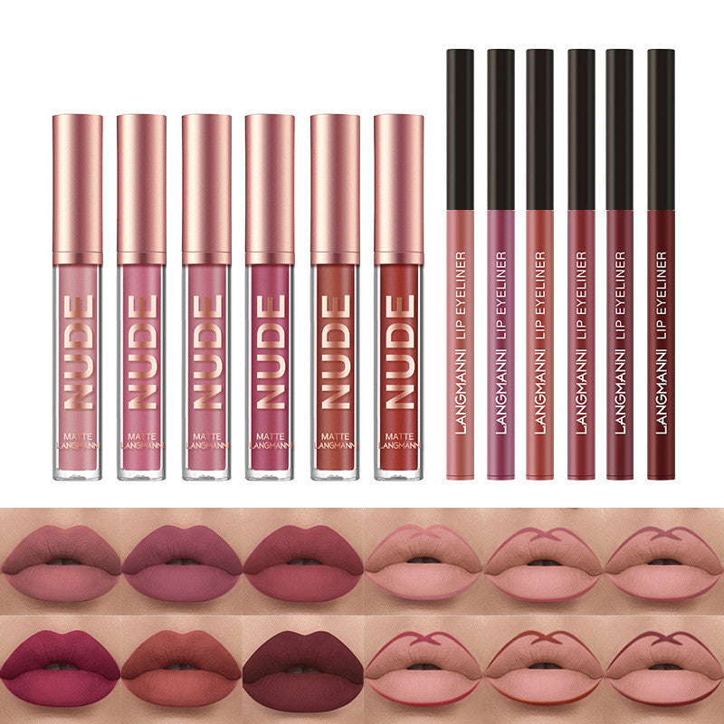 Coffret Maquillage Lèvres 12 Pièces – 6 Rouges à Lèvres Mats + 6 Crayons à Lèvres Waterproof Longue Tenue