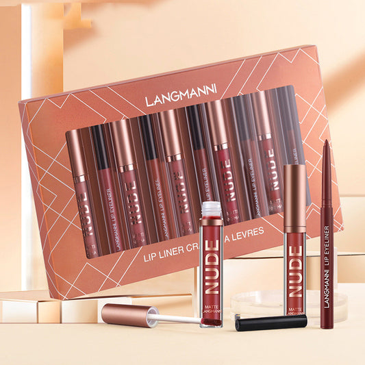 Coffret Maquillage Lèvres 12 Pièces – 6 Rouges à Lèvres Mats + 6 Crayons à Lèvres Waterproof Longue Tenue